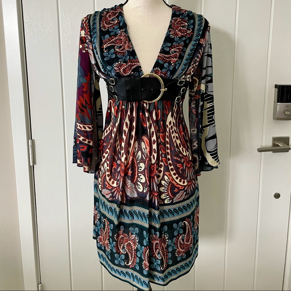 Sky NWT Belted Boho Slit Sleeve Dress